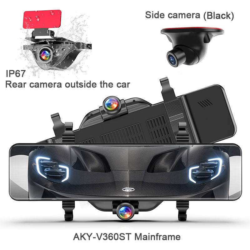 360° Mirror Dashcam with 12” IPS Touch Screen, Backup + Side Camera｜AKY-V360S