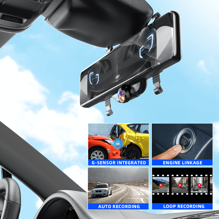 360° Mirror Dashcam with 12” IPS Touch Screen, Backup + Side Camera｜AKY-V360S